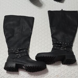 Black Faux Leather Women's Boots